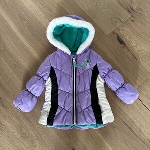 London Fog Girls Lavender Fleece Lined Faux Fur Puff Winter Snow Coat Size 24M